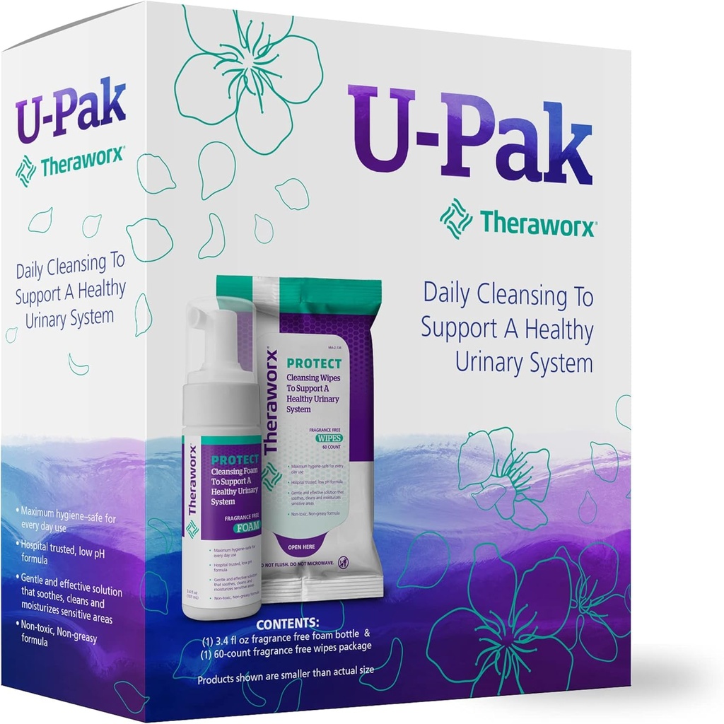 Theraworx Suojaa U-pak 60- Ct Pyyhkeet & Hygienia Vaahto 3.4 oz virtsanterveydelle (pakkaus 1)
