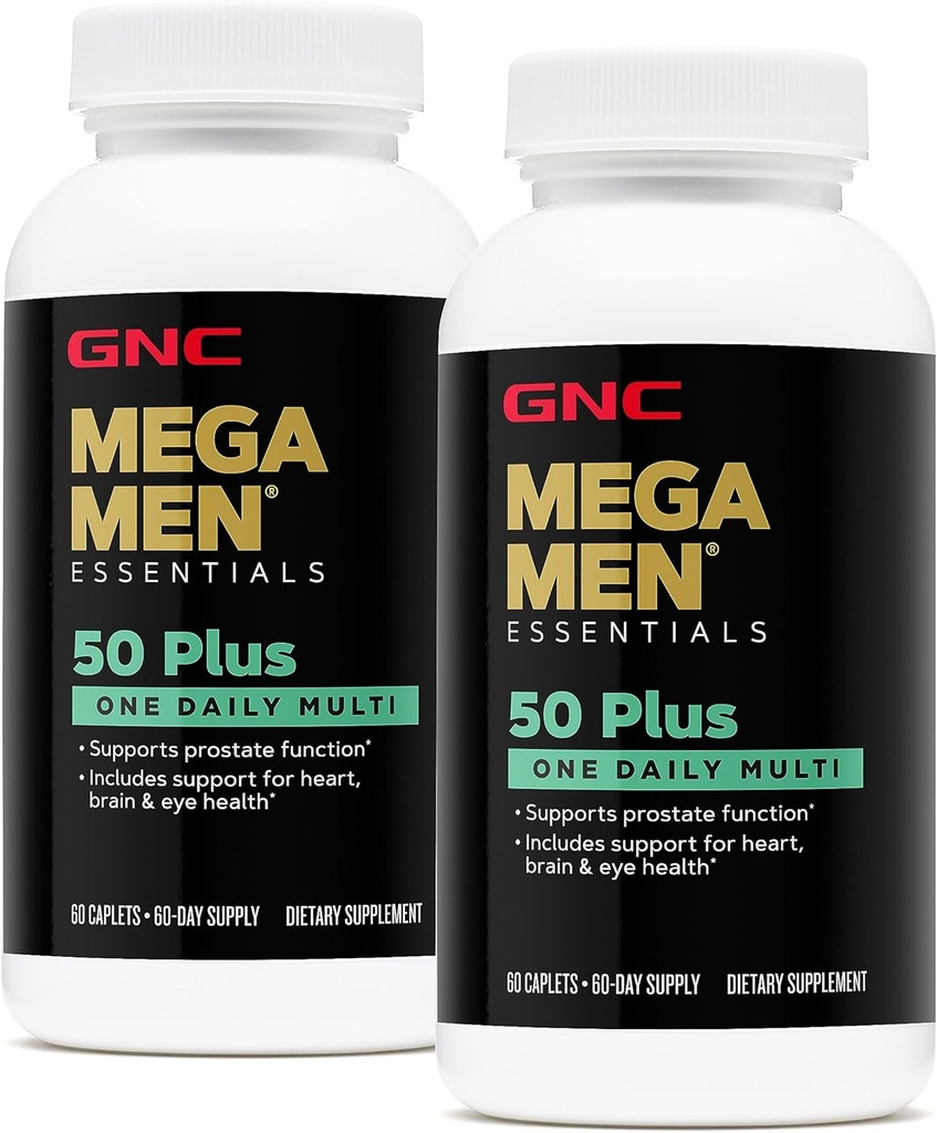 GNC Mega Men 50 Plus Yksi päivittäin monivitamiini, Twin Pack, 60 Kapselit per pullo, tukee sydämen, aivojen ja silmien terveys