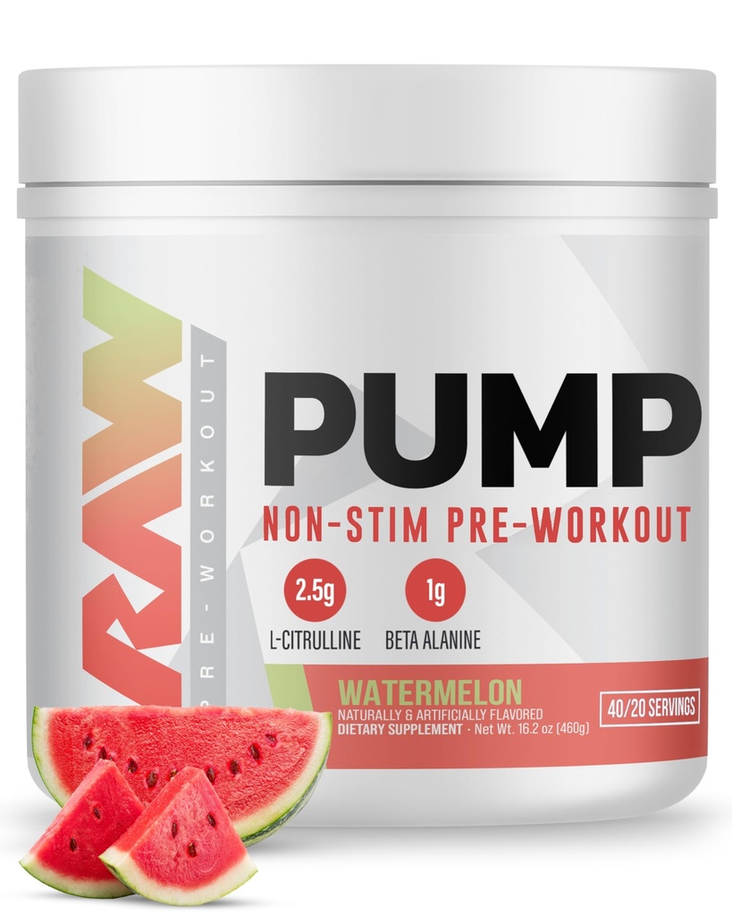 RAW Pump Stim Free Pre Workout (Watermelon) - Icke-stimulerande Pre Workout Supplement Powder Nitric Oxide Booster - Pre Workout Supplements Drink för under träning - 40 portioner