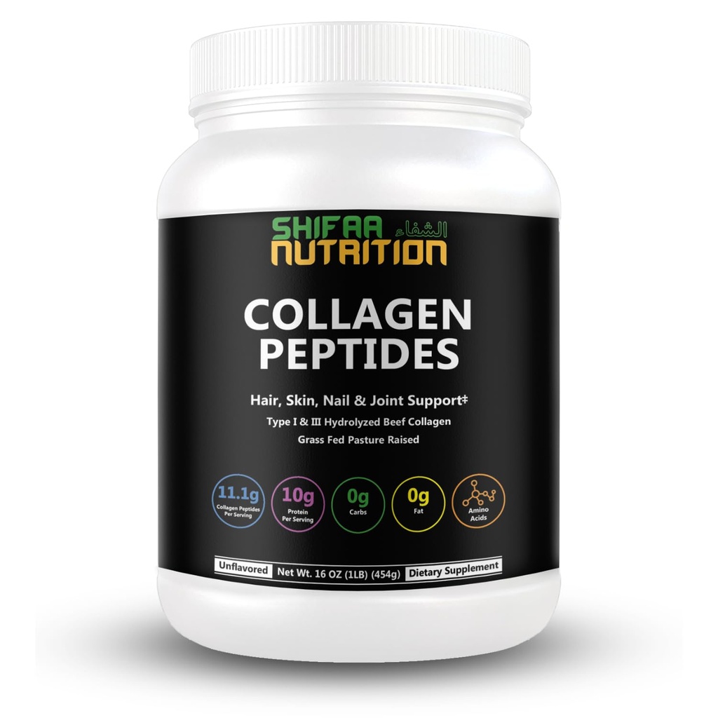 Halal & Grass Fed Collagen Peptides Powder 1 lb. 16oz Ei makua Kollageeni Peptides Powder tyyppi I & tyyppi III hiuksille, iholle, kynsille ja nivelille Keto & Paleo Friendly .
