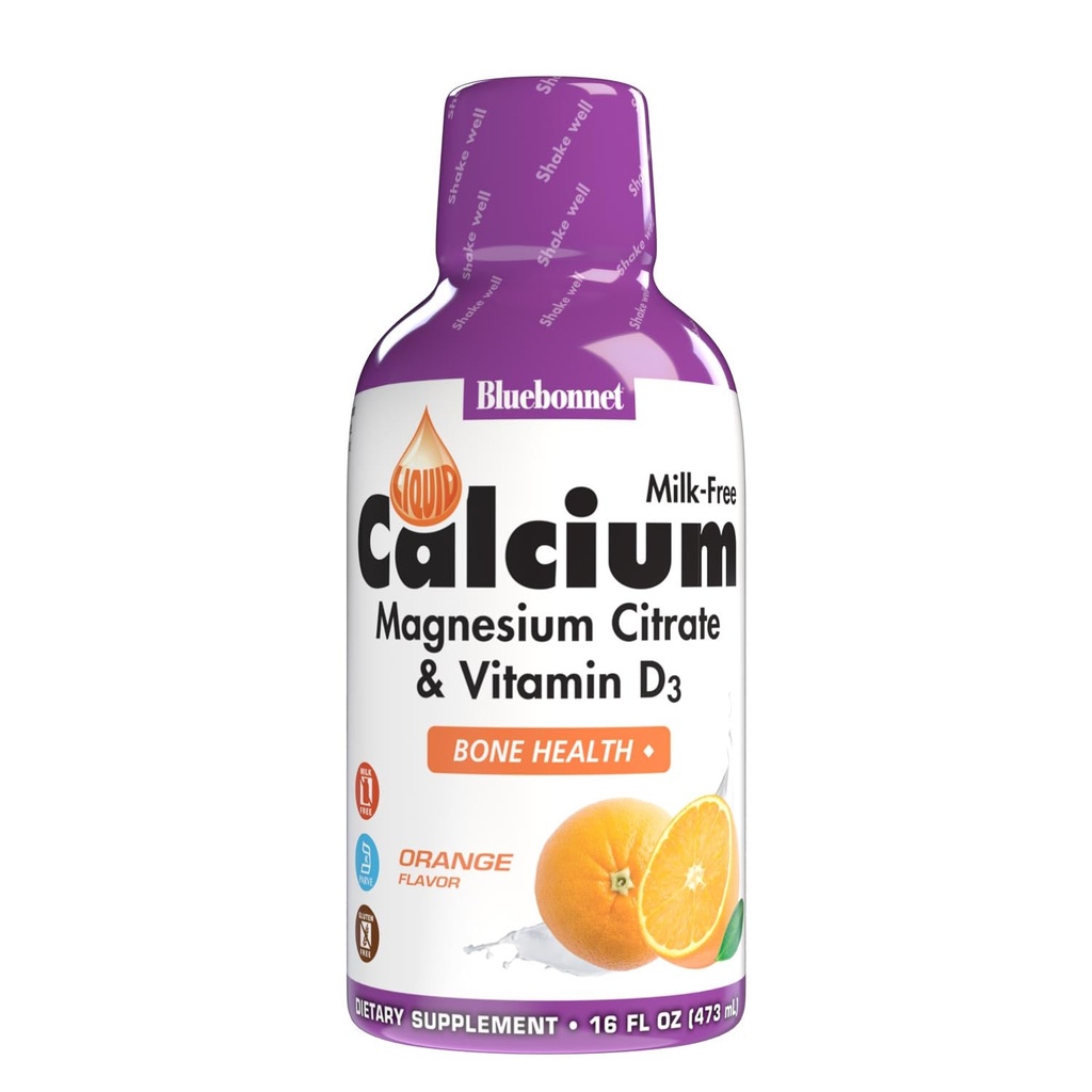 Bluebonnet Nutrition Liquid Calcium Citrate Magnesium Citrate, D3-vitamiini, Bone Health, Gluteeniton, soijaton, maitoton, kosher, 16 Fl Oz, 32 Servings, Orange Flavor, 16 Fl Oz (Pack of 1)