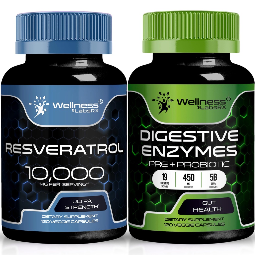 WELLNESS LABSRX Resveratrol kapselit 10 000 mg - Ruoansulatuselimistö 450 mg