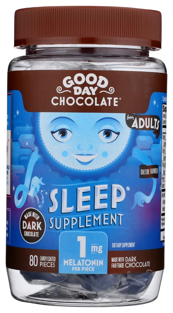 Good Day Dark Chocolate Melatoniini aikuisille [80 Count ] - Reilun kaupan non-GMO tumma maito suklaa kamomilla ja melatoniini 1 mg - Aikuisten melatoniini, aikuisten luonnollinen uniapu täydentää