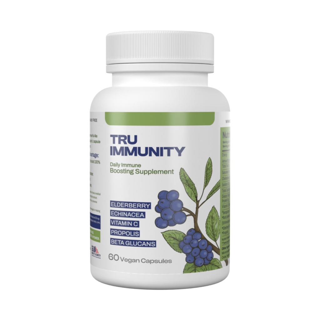 Tru Immunity Boost, Immune Support Supplement, Immune Booster Vitamins för vuxna med Elderberry, Echinacea, Vitamin C, Propolis och Beta Glucans, 60 Vegan Capsules
