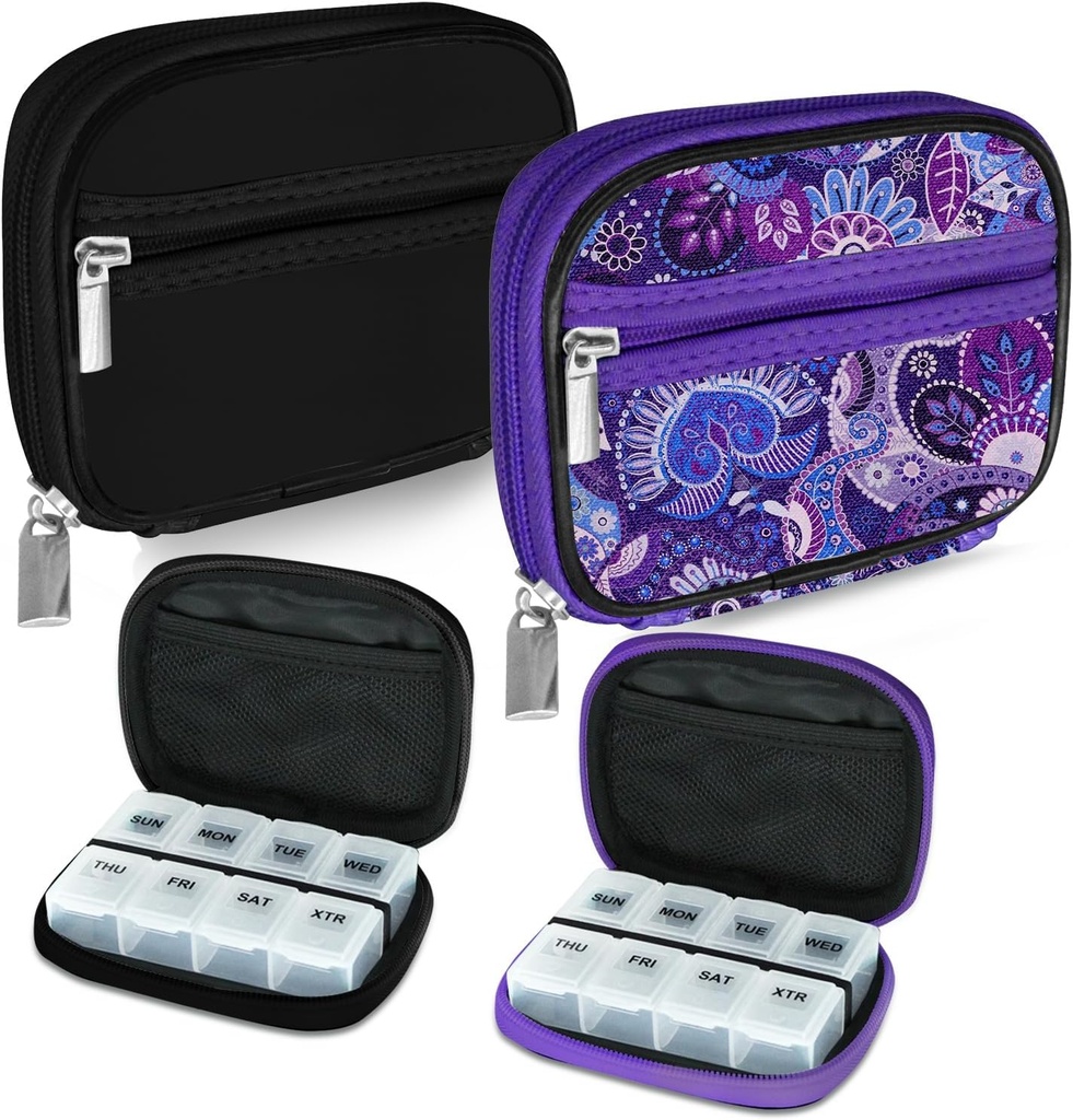 Serfeymi Viikottainen matka pilleri Organizer pilleri tapauksessa laukku irrotettava 7 päivän pillerilaatikko, muodikas Travel Medicine Organizer Pill Container lääke, vitamiini, täydentää - musta 01 + purppura 01