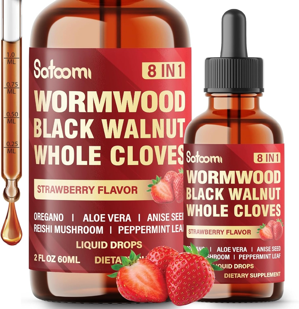 Satomi 8in1 Wormwood Liquid Drops musta pähkinä, koko Mausteneilikka ja 5 lisää - 60 ml 60 päivän toimitus