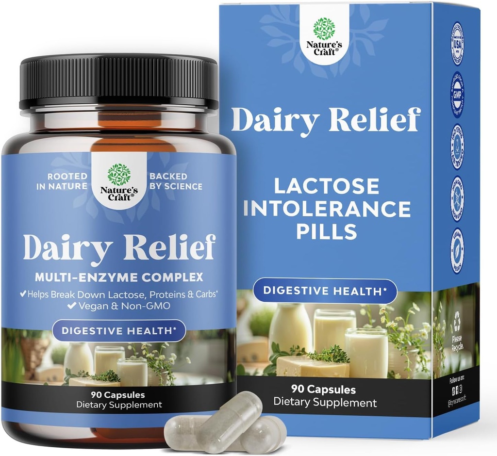 Laktoosi-intoleranssi pillereitä 90 päivän tarjonta - Nopeasti toimivat Dairy Dgestive Enzymes - Dairy Relief pillereitä digestio, turvotus, kaasu ja carb proteiini - Digestio täydentää Laktoosi-intoleranssi helpotus