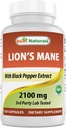 Best Naturals Lions Mane Mushroom Supplement 2100mg - 120 kapselia - Tukee mielen kirkkautta, Focus & Immuuniterveys - Lisätty musta paprika maksimaalisen imeytymisen