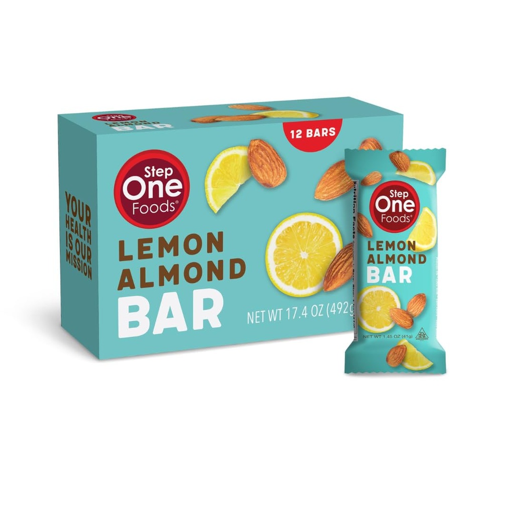 Vaihe 1 Ruoka Sitruuna manteli Bar, Heart Terve Välipala Kasvi Sterolit, Omega 3: n High Fiber Välipala Gluteenittomat, Vegaani, Zero Natrium, Granola Bars (12 pakkaus)