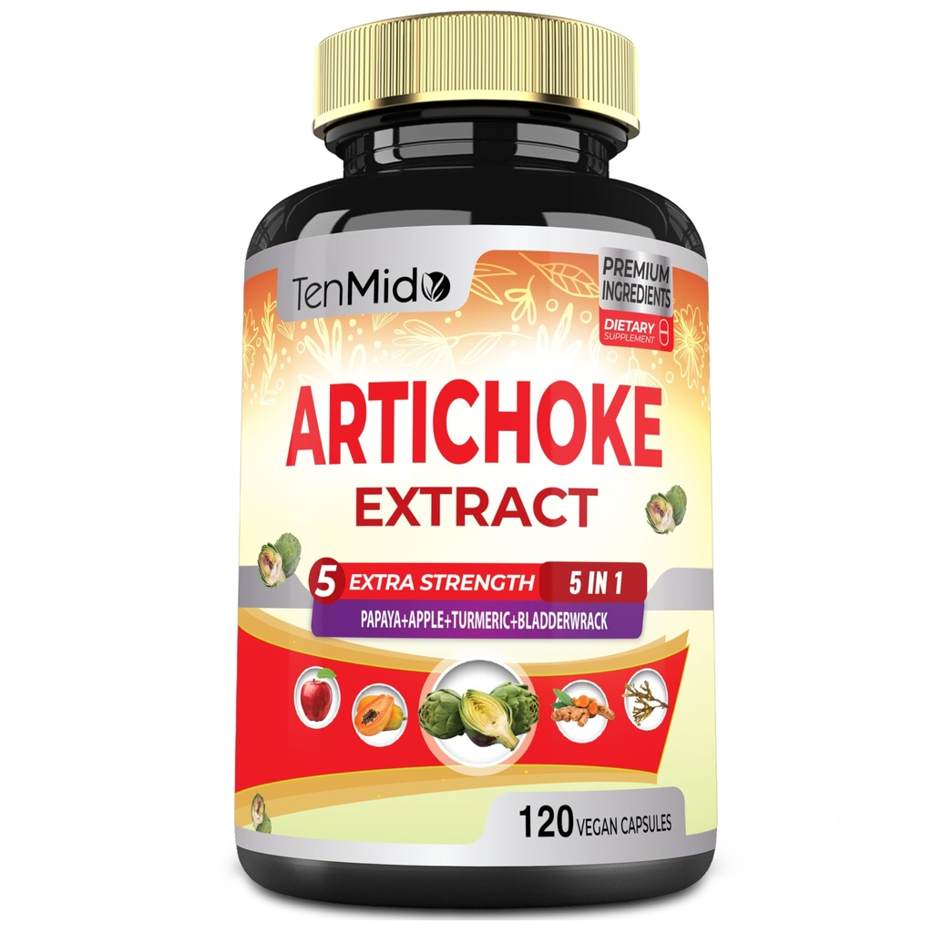 Artisokka Supplement Extract kapselit, 4 kuukautta Supply with Papaya, Apple Pectin, Turmeric Curcumin, rakkoranneke - Tukee Digestion toiminto - 120 Vegan Kapselit