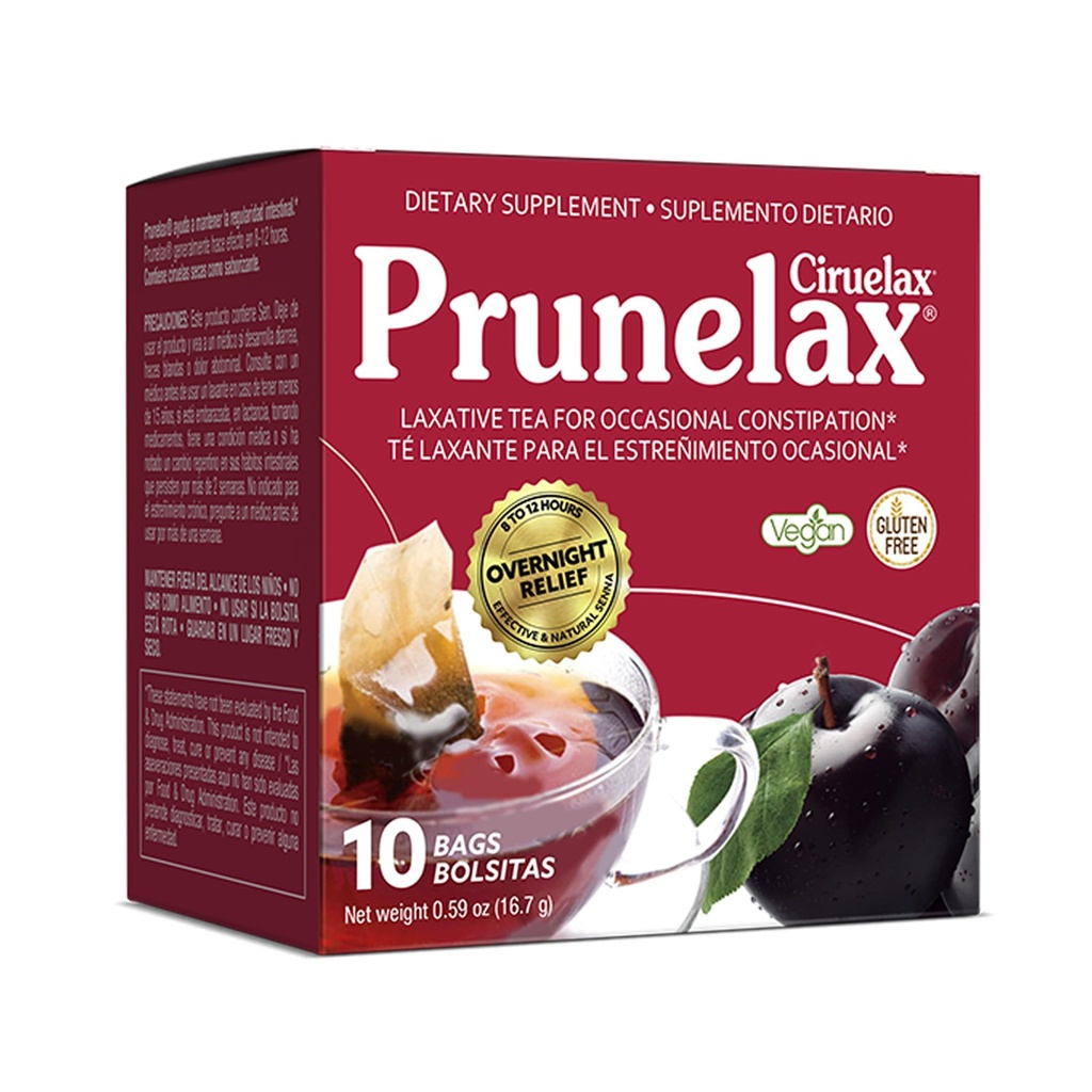 Prinelax Ciruelax Säännöllinen vahvuus Laksatiivinen teepussit - valmistettu luonnon Senna uutteet, satunnainen ummetus, Senna uute - 10 pussia