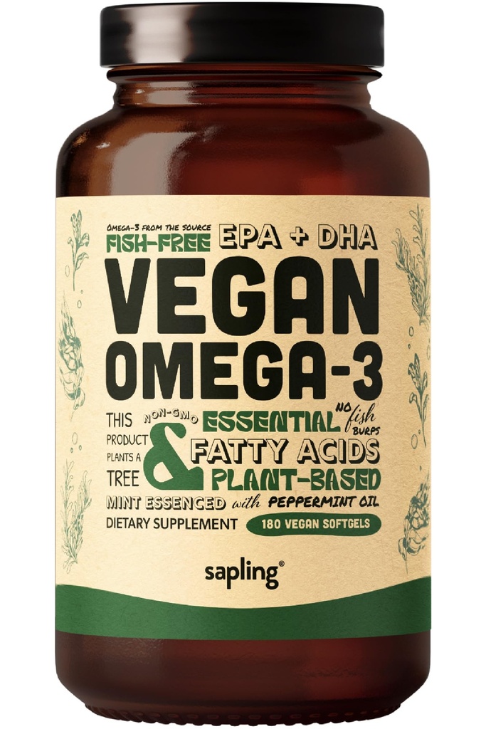 Vegan Omega 3 täydennysosa - Kasvipohjaiset DHA & EPA rasvahapot - Carragenan Ilmainen, Vaihtoehto kalaöljy, Tukee sydäntä, aivot, Yhteinen terveys - kestävästi lähdetty Algae, Fish Oil Free - 180 Softgels