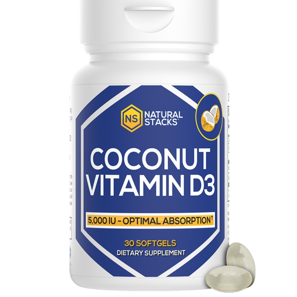Luonnollinen STACKS D-vitamiini 5000 IU täydennysosa - Coconut Oil Optimaalinen Imeytyminen - D-vitamiini pillereitä immuniteetin ja solujen kasvua - D3 125 mcg kolekalsiferoli täydennysosa - 30 D3 tarjoilut