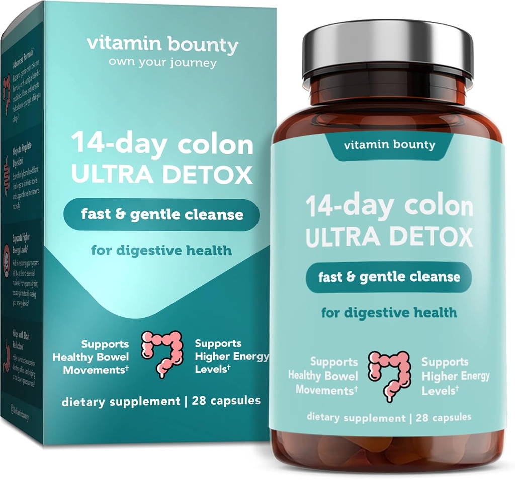 Vitamiini Bounty 14 päivän Colon Ultra Detox Cleanse - Gentle Colon Cleanse, Colon Cleanser Detox, rauhoittava Gut Cleanse, Tuki Gut Health ja Säännöllinen Bowel liikkeet, Ruoansulatus - 28 kapselia