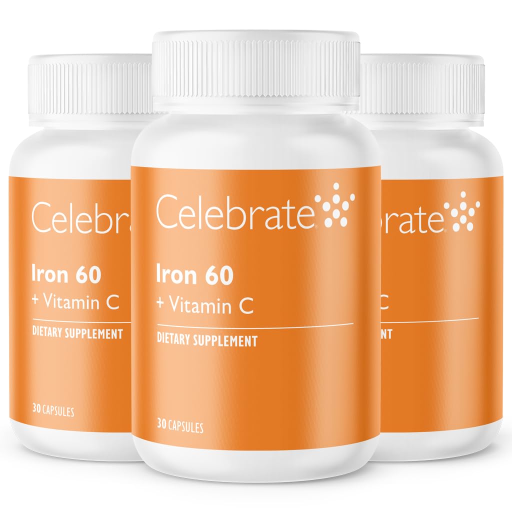 Juhlita vitamiineja rauta täydentää C-vitamiini - 60 mg rauta, 60 mg C-vitamiinia, Bariatric vitamiineja WLS potilaille, pystysuora hiha ja mahalaukun ohitusleikkaus (90 kapselia)