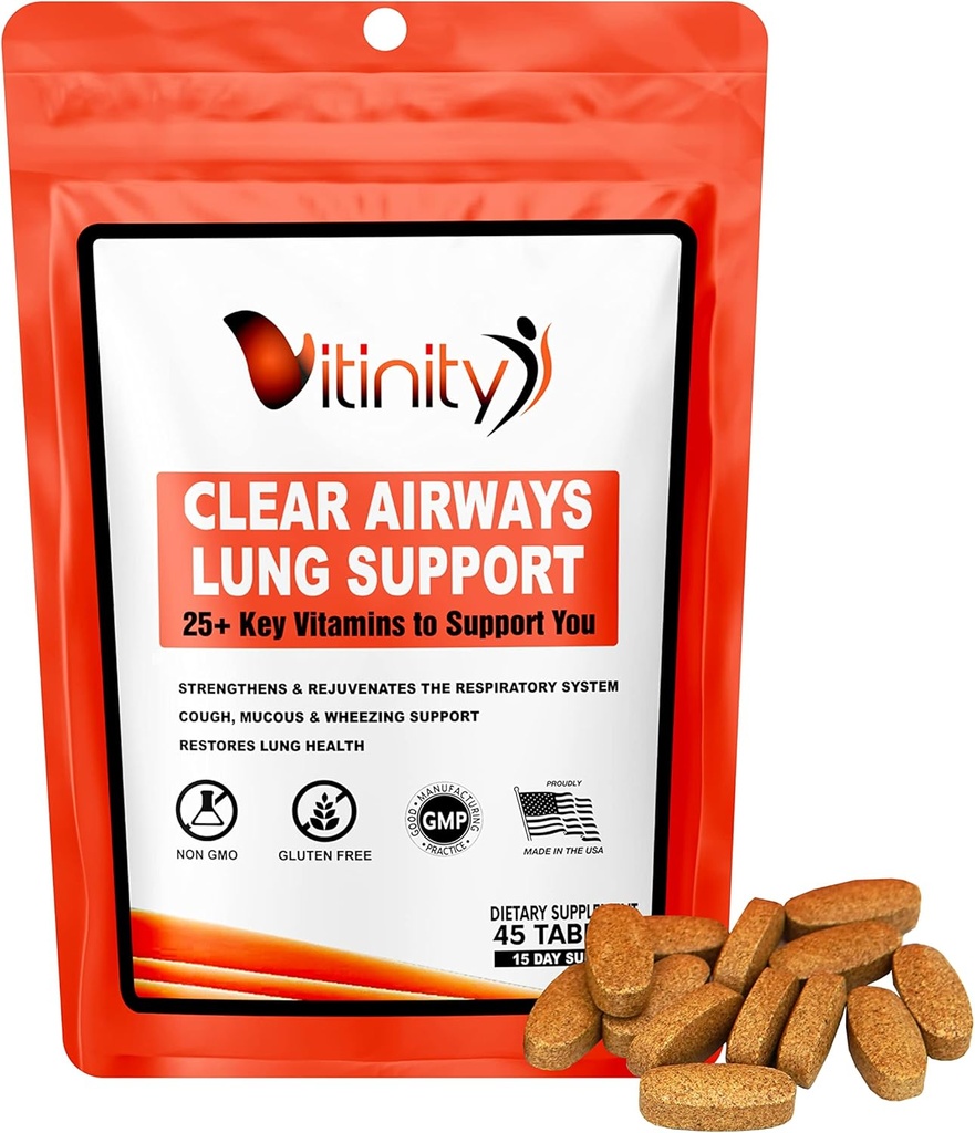 VITINITY Lung Puhdista hengitystiet Immuunijärjestelmän tuki täydentää,25+Avainaine Lung Health Detox hengitys, astma, kausi-allergia tabletti(15 päivä)