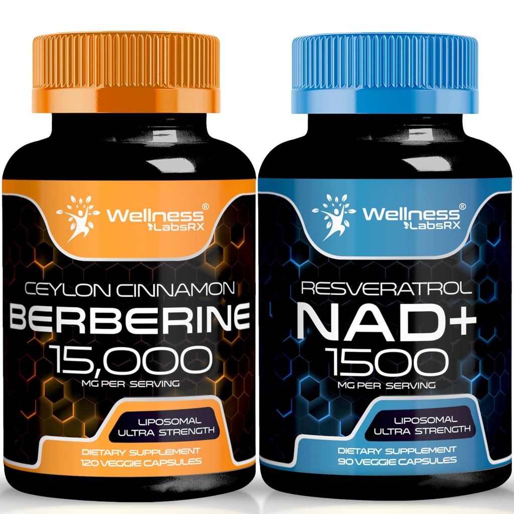 WELLNESS LABSRX NAD Supplement, 1500mg - NAD + med Resveratrol  Berberine 1500mg - Berberine med Ceylon Cinnamon