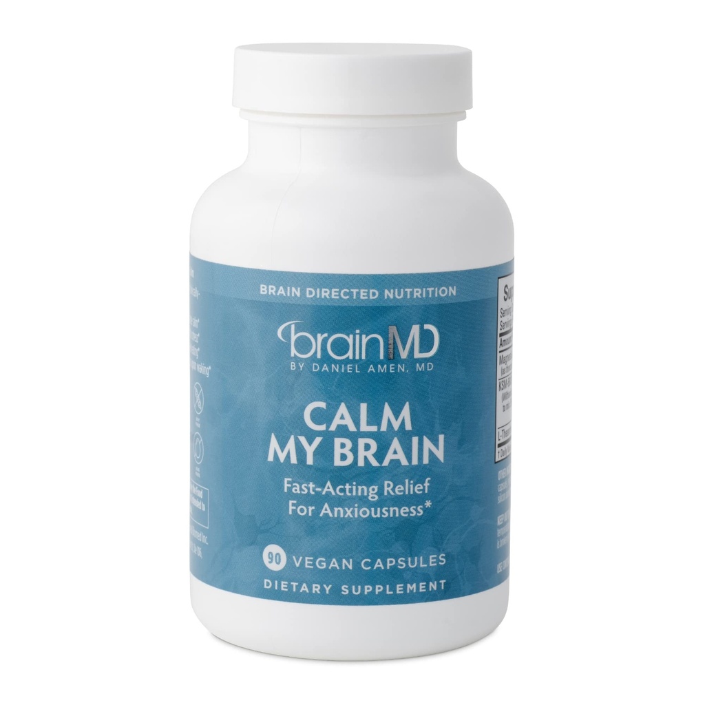 Dr Amen BrainMD Calm My Brain - 90 Vegan Capsules - Fast-Acting Formel med Magnesium, Ashwagandha & L-Theanine - 30 portioner