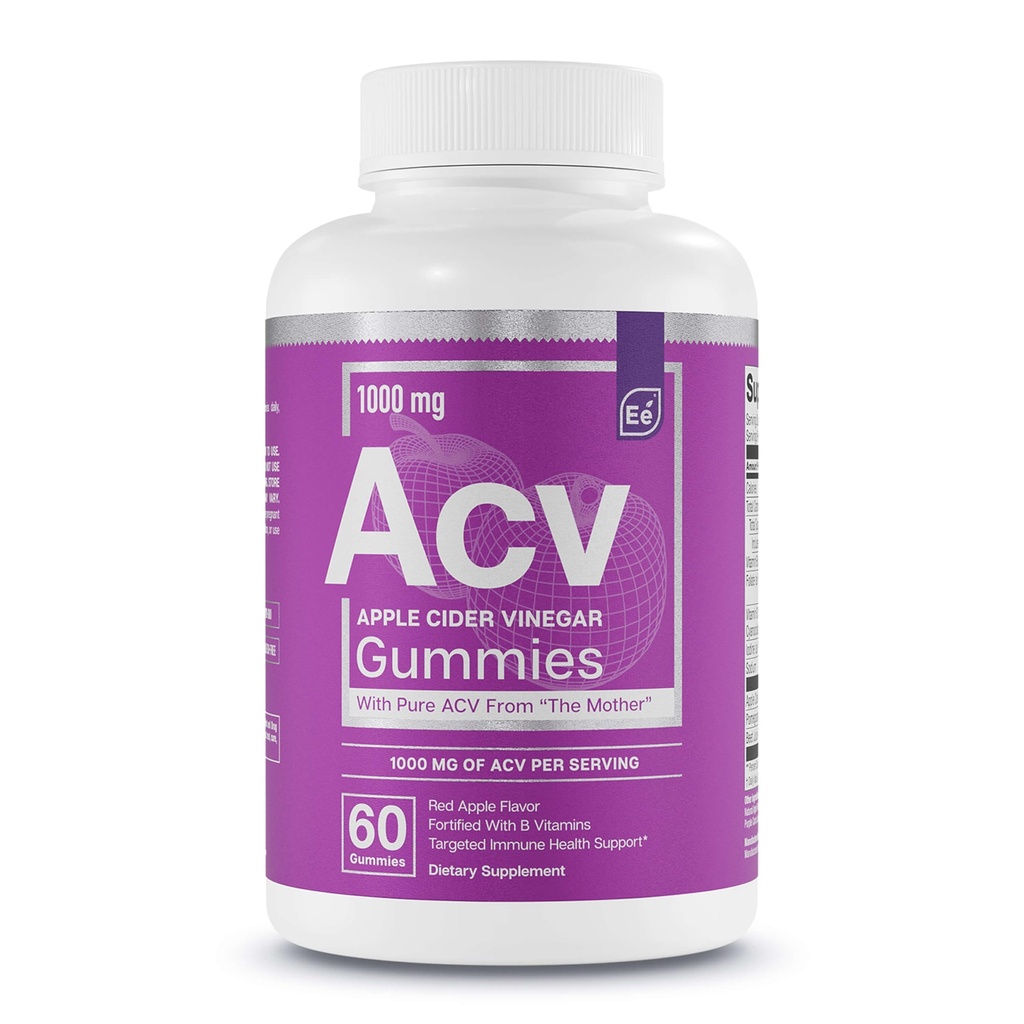 Essential Elements Apple Cider Vinegar Gummies från Modern - Naturligt källad, Vegan ACV med folsyra och vitamin B6 & B12 60 Count