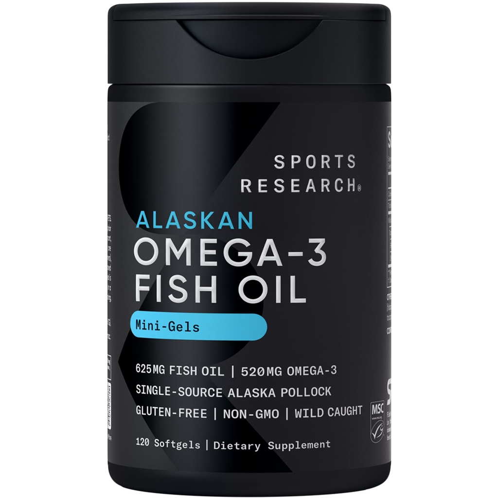 Urheilu Tutkimus Kalaöljy Mini-Softgels - Helppo niellä Omega-3 Rasvahapot Wild Catch Alaska Pollock - 625mg, 120 Softgels