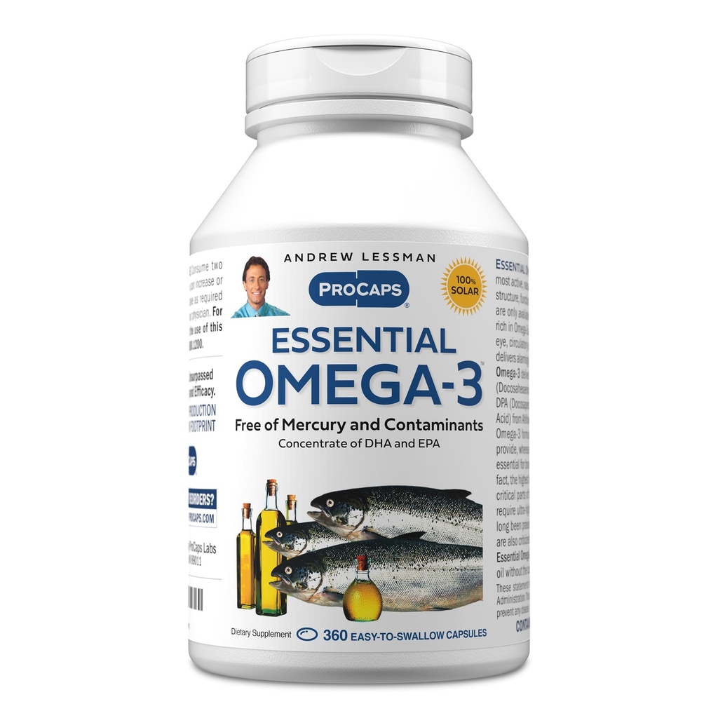 ANDREW LESSMAN Essential Omega-3 Ei maku - 360 Softgels - Ultra-Pure, High Potency Omega-3 Oils. Korkea DHA, ei vatsavaivoja, ei tuholaisia, ei elohopeaa. Pieni Helppo niellä Softgels