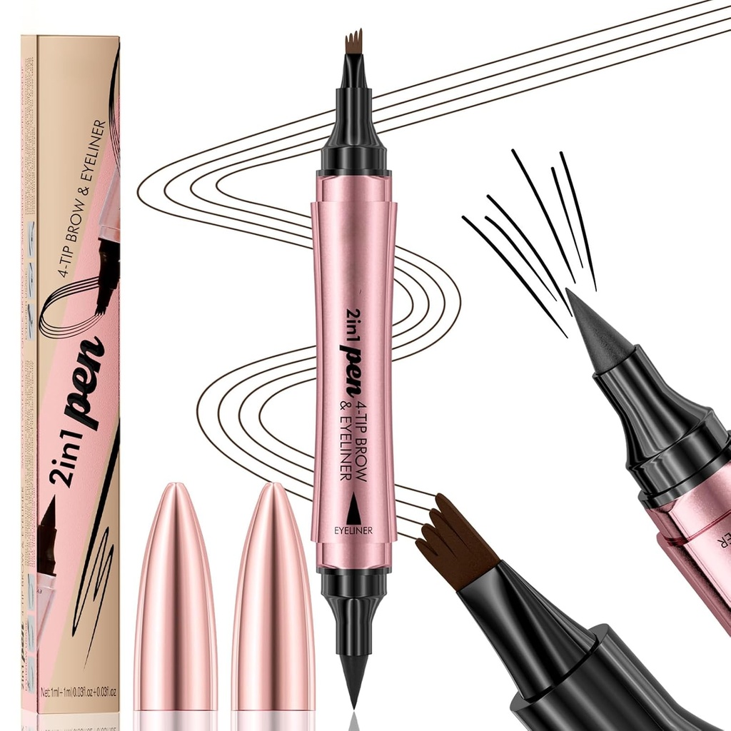 Q710 2in1pen,4-Vihreä otsakynä ja silmänsuojain,Duble-Led design,luonnonvaraiset kulmakarvat meikki,microblading kulmakarvakynä, vedenpitävä,Soft nib,Yksi sileä isku [2#Dark Brown]