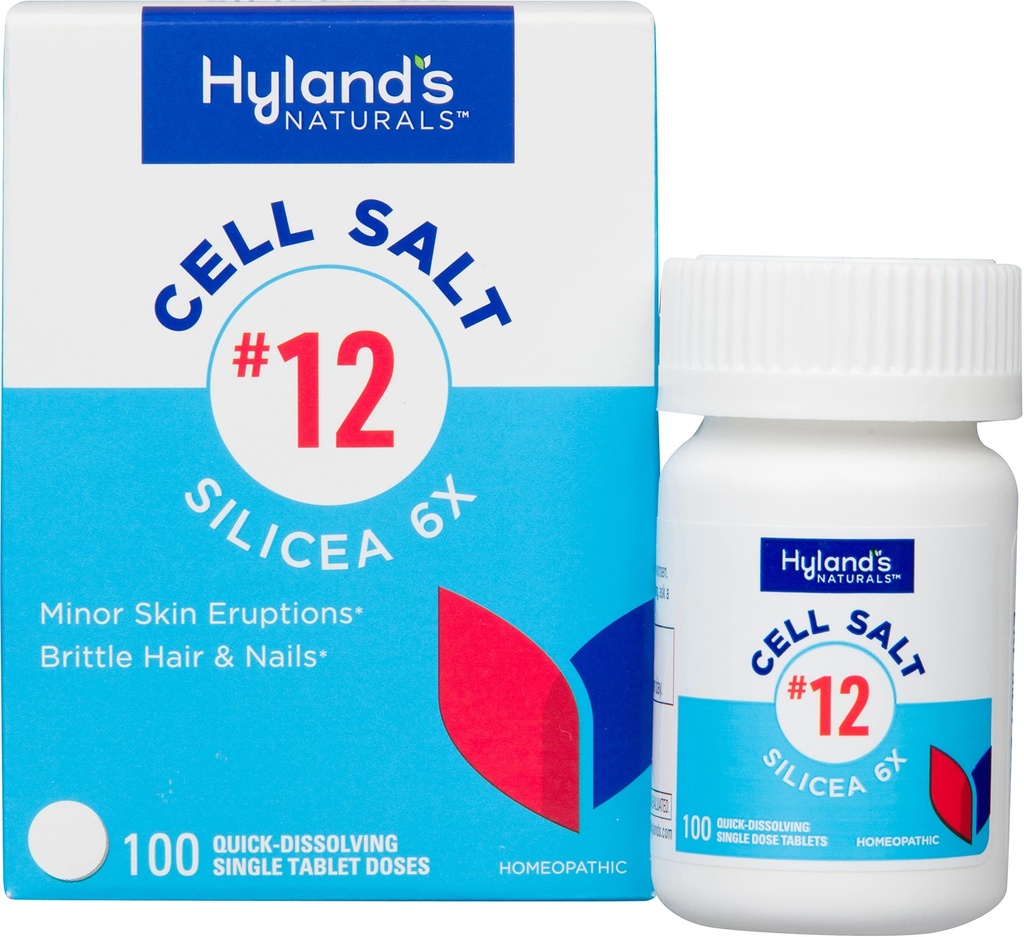 Hylandin nro 12 Cell Salt Silicea 6X Tabletit, akne ja Blackhead hoito, hiusten ja kynsien kasvua täydentää ja vahvistaa, ihon ärsytystä, nopea liukeneva tabletti, 100