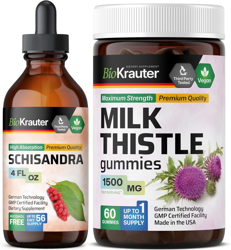BIO KRAUTER Schisandra Tincture 4 Fl. Oz. & Milk Thistle 60 Gummy