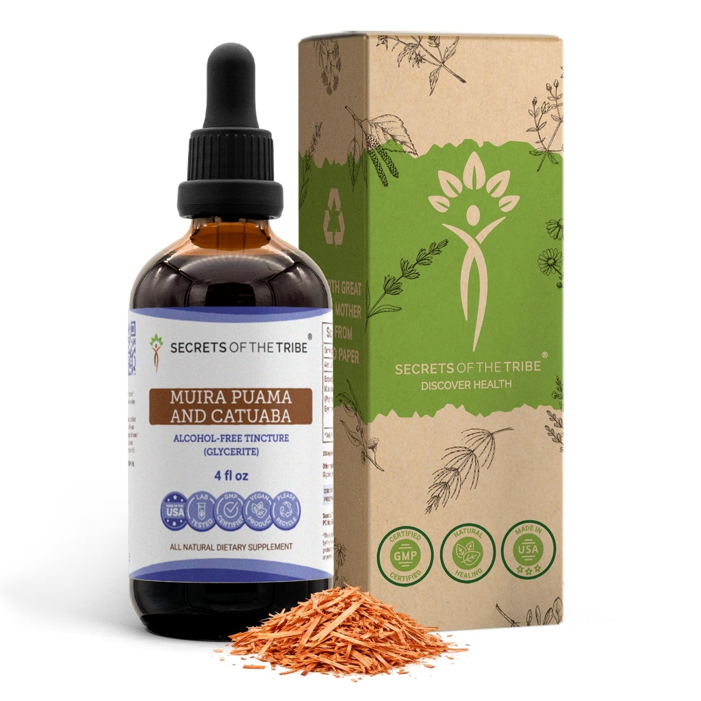 Tribe Muira Puaman ja Catuaban alkoholittoman nesteuutteen (Ptychopetalum Olacoides ja Erytroxylum Catuaba) salaisuudet kuivattuna Bark Tincture Supplement (4 FL OZ)