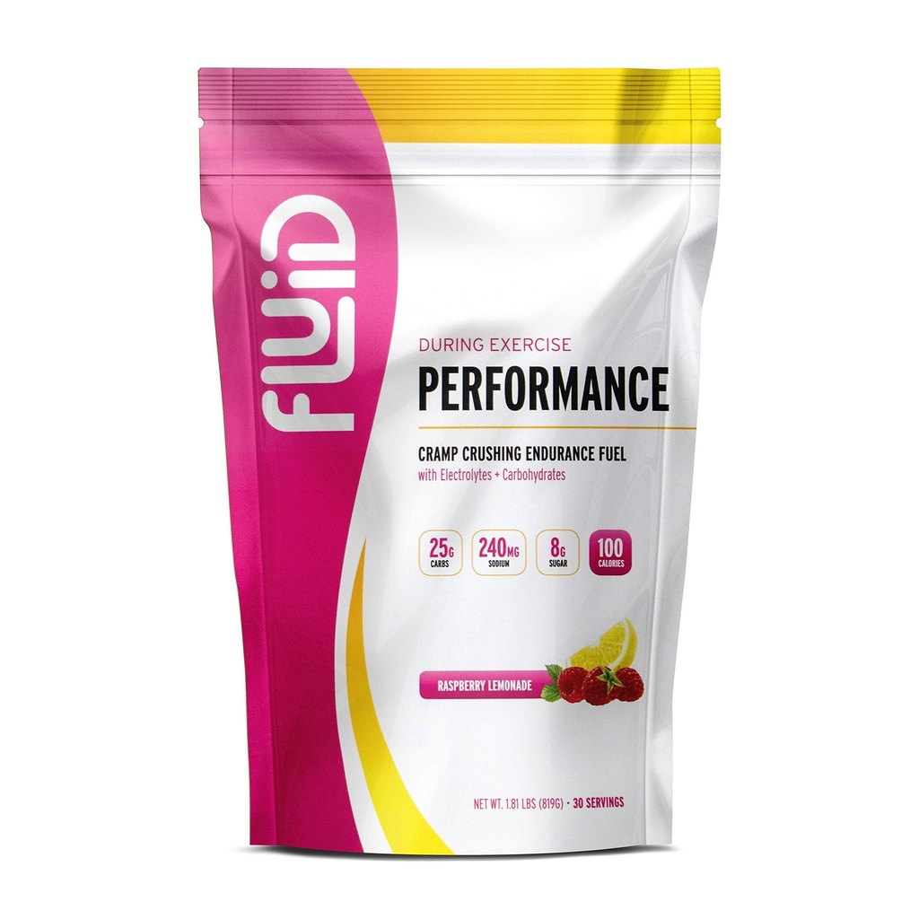 Fluid Performance - Low Sugar Endurance Fuel Sports Drink Mix med elektrolyter, alla naturliga ingredienser, glutenfri för före eller under träning (Raspberry Lemonade, 30 Servering)