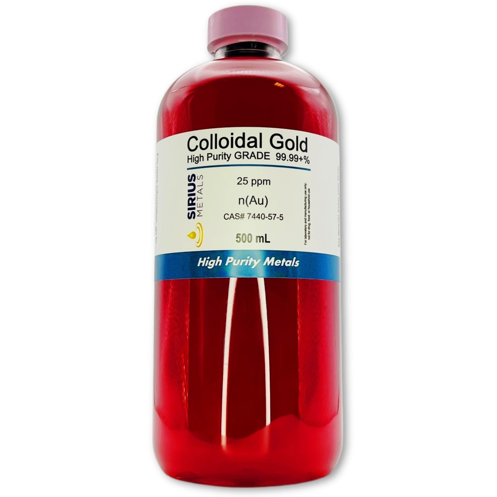 Todellinen kolloidinen kulta 25 ppm - 99,99+% Puhtaus - 500 ml (16,9 Fl Oz) kirkkaassa BPA-vapaassa muovipullossa - valmistettu Yhdysvalloissa