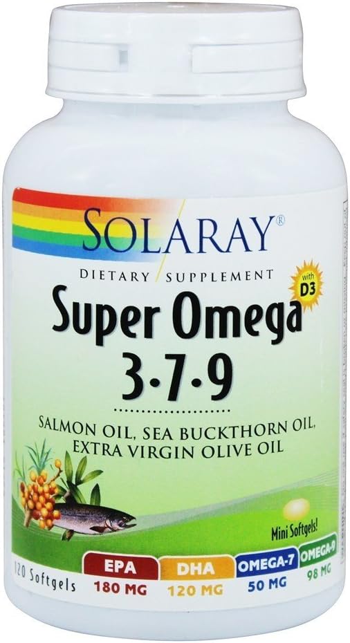 Solaray Super Omega 3,7-9 D-3 ja Lohiöljy, 120 Softgels