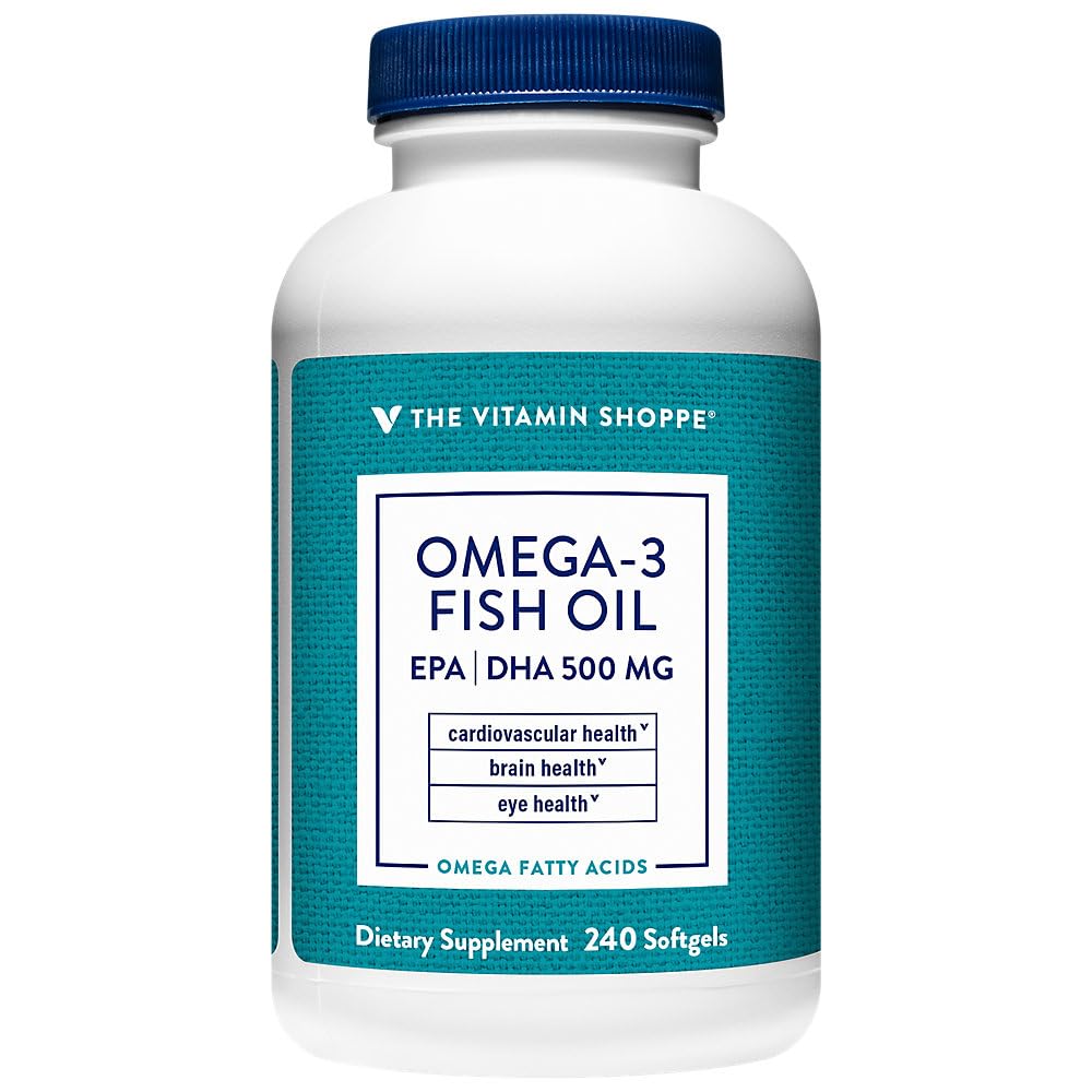 Vitamiini Shoppe Omega 3 Fish Oil, EPA & DHA 500mg, puhtaus Assured, molekyyli tislattu tukemaan sydän-, nivel- ja aivoterveyden 1000 mg (240 Softgels)