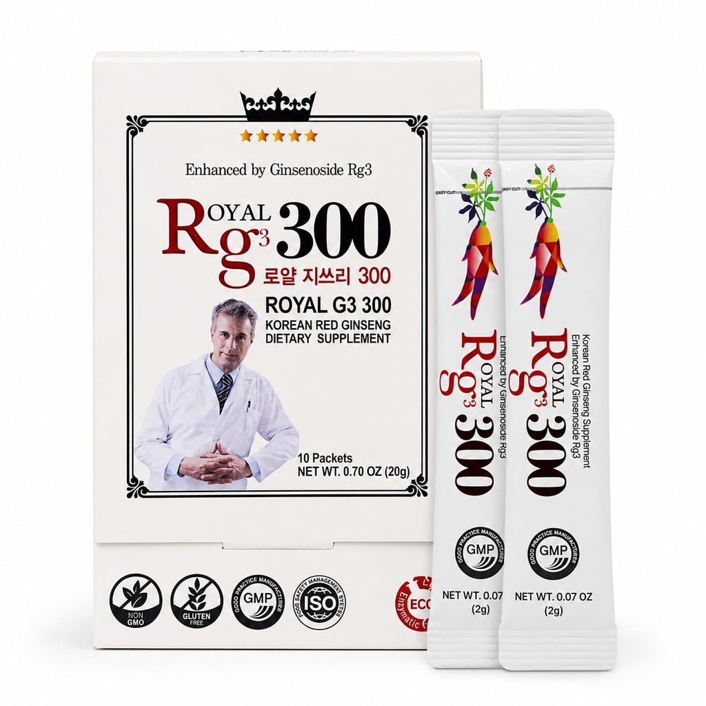 Premium RG3 300 Korean Red Ginseng Powder - Enhanced Ginsenosidit (50 mg Rg3/Sachet), Valmistettu Koreassa, 10 Sachets
