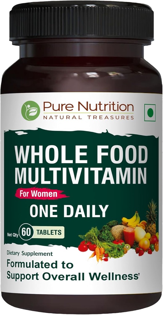Ren näring hela mat multivitamin för kvinnor | 60 flikar | en-dag | 100% RDA | 24 naturliga vitaminer och mineraler | Alla naturliga växtbaserade kvinnors multivitamin | 2 månaders leverans