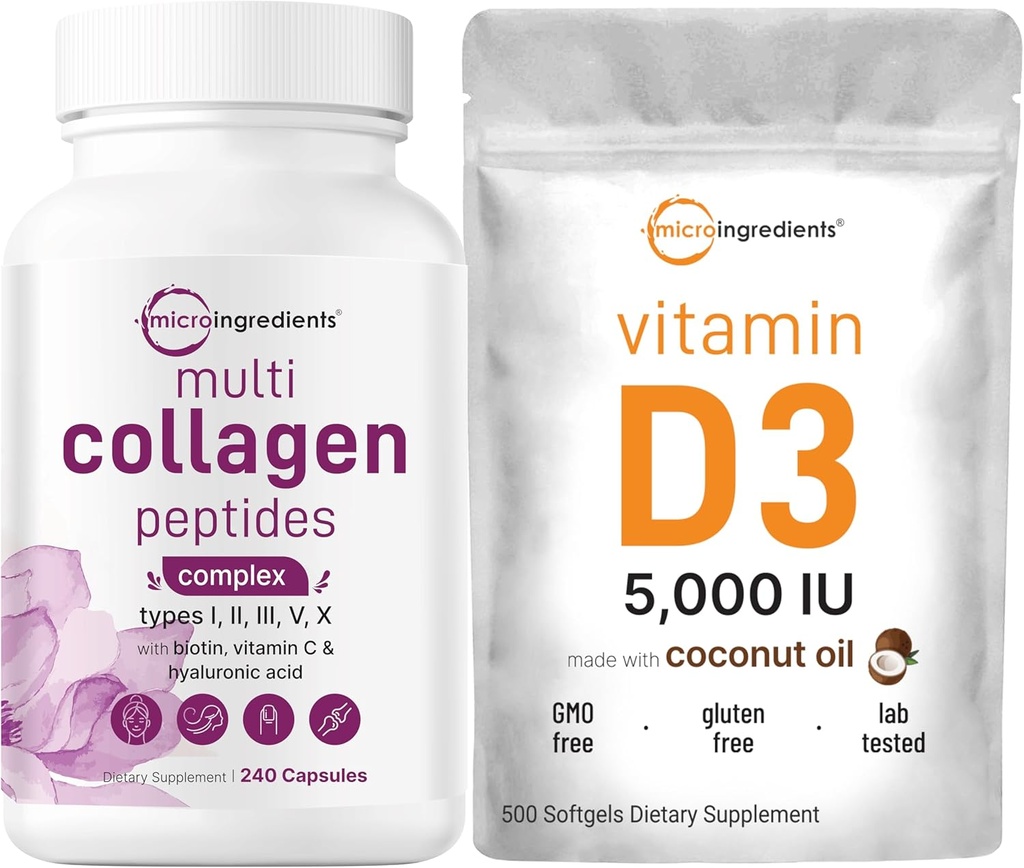 Micro Ingredients Multi Collagen Pillerit & D3-vitamiini 5 000 IU Bundle Pack ...