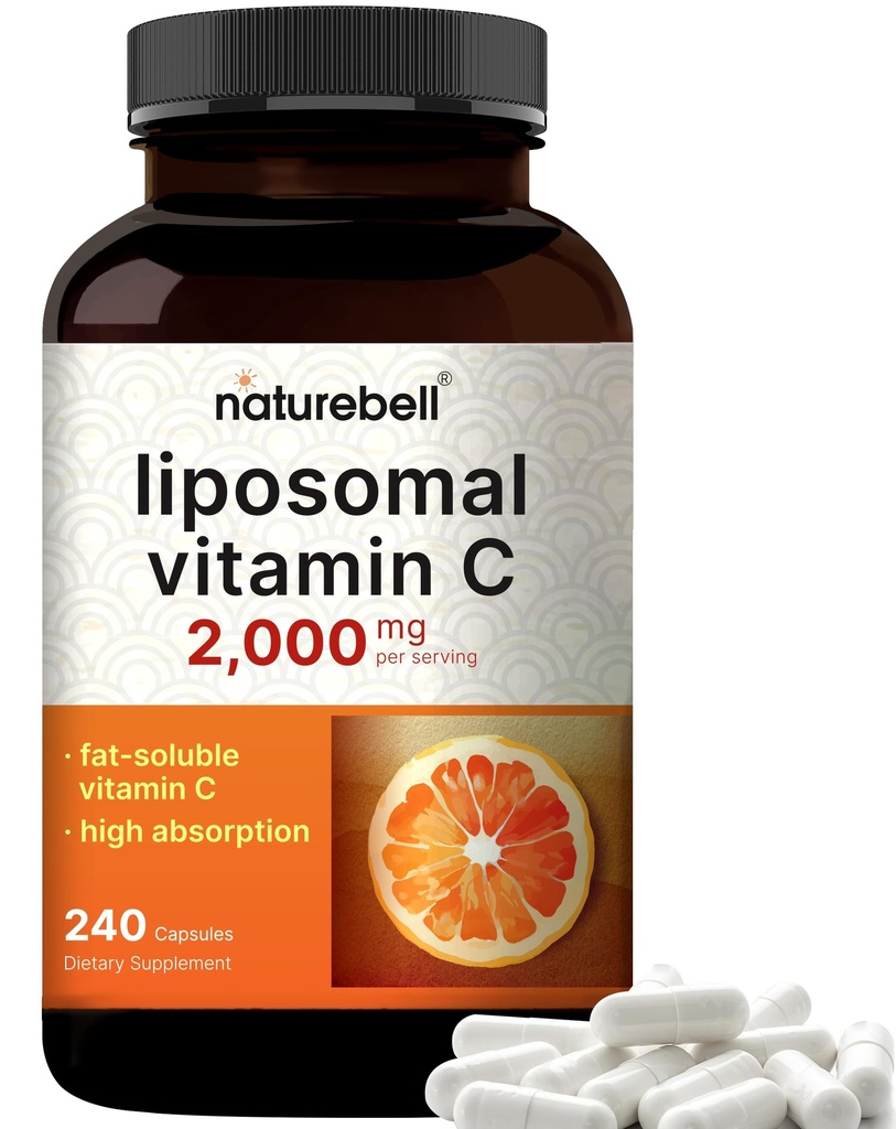 NatureBell Liposomal Vitamin C 2.000mg Per Servering, 240 kapslar | Hög Absorption Fat-Soluble Vitaminer - Max Strength Antioxidant * Supplement - Non-GMO, Gluten Free