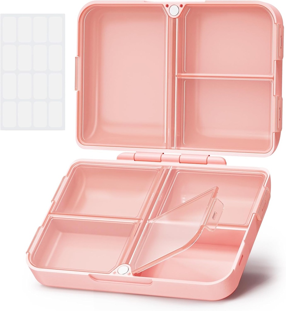 AUVON Daily Pill Organizer Sopii kukkarolla tai taskulla, Compact Travel Pill Box tapauksessa Slim Folding Design ja pitkäikäinen saranat pitää vitamiinia, kalaöljyä, täydentää tai koruja(Pink)