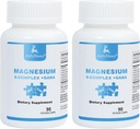 2 Bottles Sixfold Magnesium Complex | 350mg Magnesium Glycinate, Malate, Citrate, Taurine, Oxide, L-threonate för muskler, nerver, och energi, GABA Sleep Support | Hög Absorption | Vegan | 90 kapslar