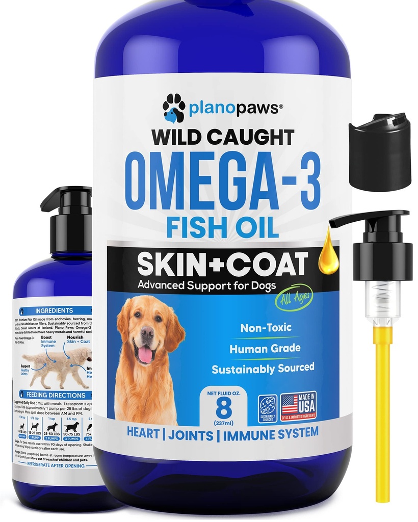 Omega 3 Fiskolja för hundar - Bättre än laxolja - Dog Fish Oil Supplement för att minska Shedding & Itching - Stöder gemensamma, hjärna och hjärthälsa - Hud och Coat Supplement - Liquid Fish Oil