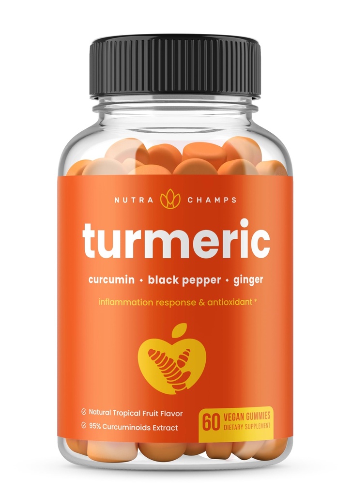 NutraChamps Gummies för vuxna och barn med Ginger & Black Pepper Extract, 95% Curcuminoids, Vegan Natural Curcumin Joint Support Supplement, Tumeric Gummy Supplements