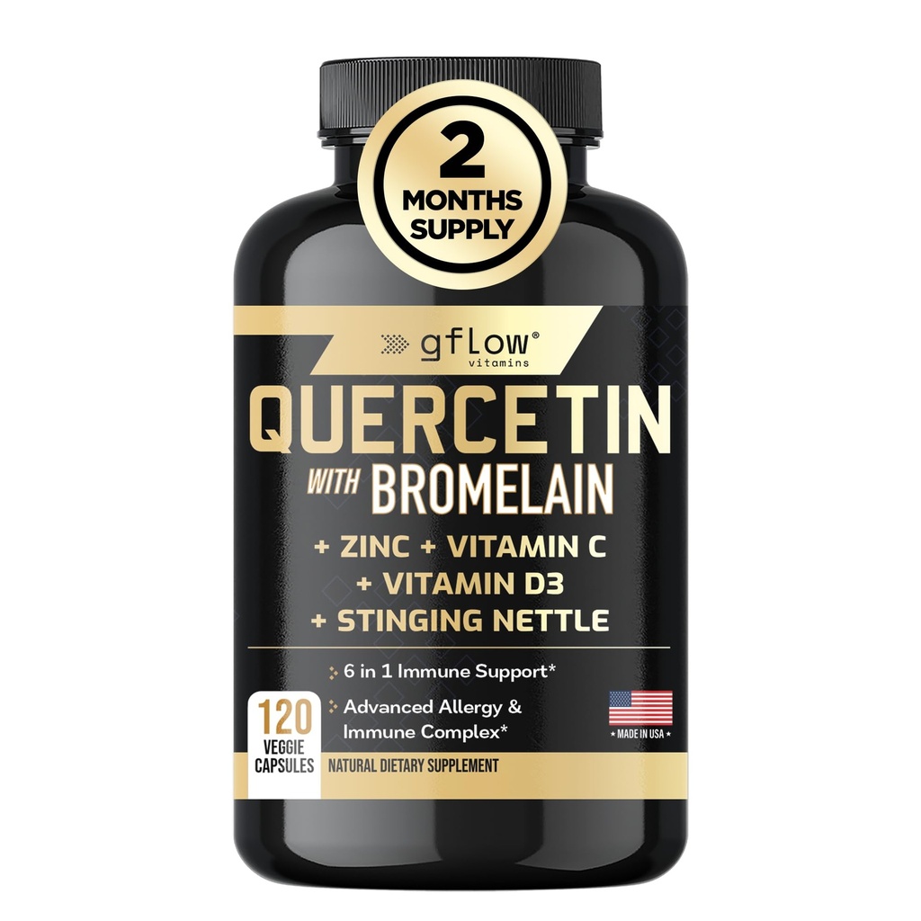 Quercetin med Bromelain, Sting Nettle Supplement, Zink Vitamin C Vitamin D | Non-GMO, Gluten-Free | Tillverkad i USA | 2 månaders leverans