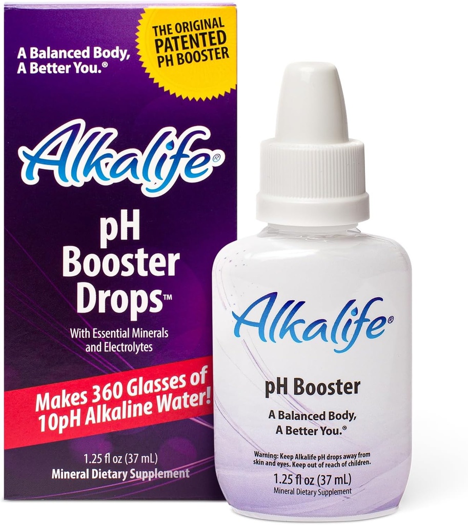 Alkalife pH Booster Drops | Den första Patented Alkaline Water Booster för att neutralisera syra och balans pH för Immune Support, Peak Performance, Detox, Total Wellness - 1.25oz