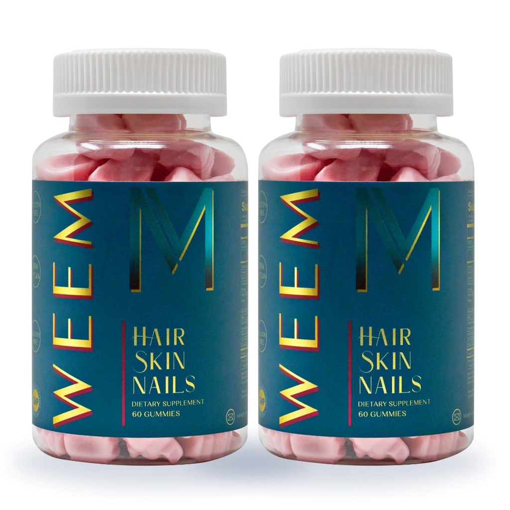 WEEM Hair Skin och Nails Gummies - stöder hälsosamt hår - Vegan biotin vitaminer för kvinnor och män stöder snabbare hårväxt, starkare naglar, hälsosam hud, extra styrka (2)