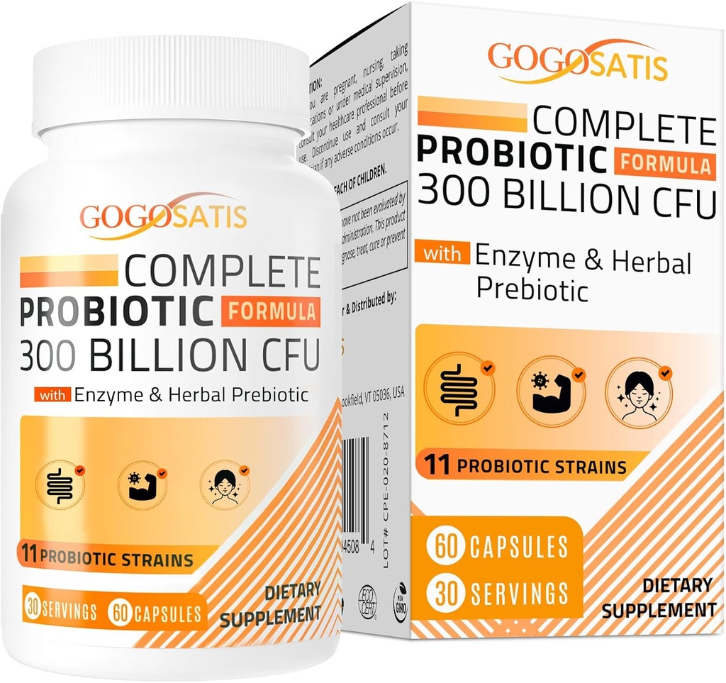 Probiotika för kvinnor och män, 300 miljarder CFU 11 Strains + Organic Herbal & Digestive Enzymes, Probiotic för Digestive Health, Gas & Bloating, Immune, Gut Health for Women & Men, Shelf Stable, 60 Caps