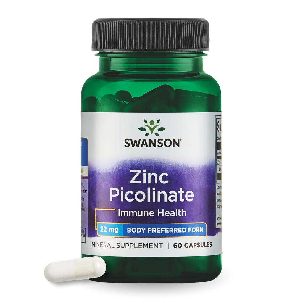 Swanson Sinkki Picolinate - Mineraali täydentää edistää eturauhasten terveyttä, Vision Health, & Immuuneja tukea - Body Preferred Form of Celated Sinc - (60 kapselia, 22 mg Each)