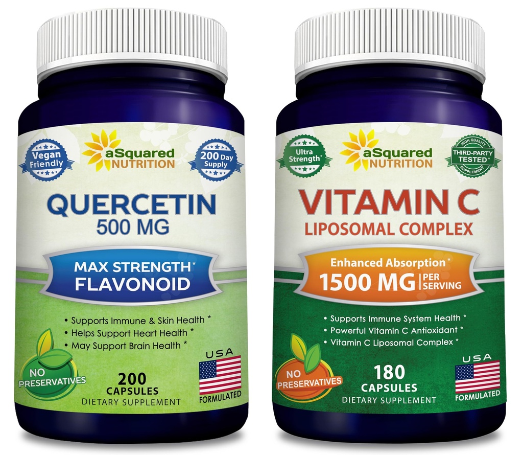 aSquared Nutrition Bundle for Quercetin 500 mg & C-vitamiini Liposomal Complex 1500 mg - Immuunituki