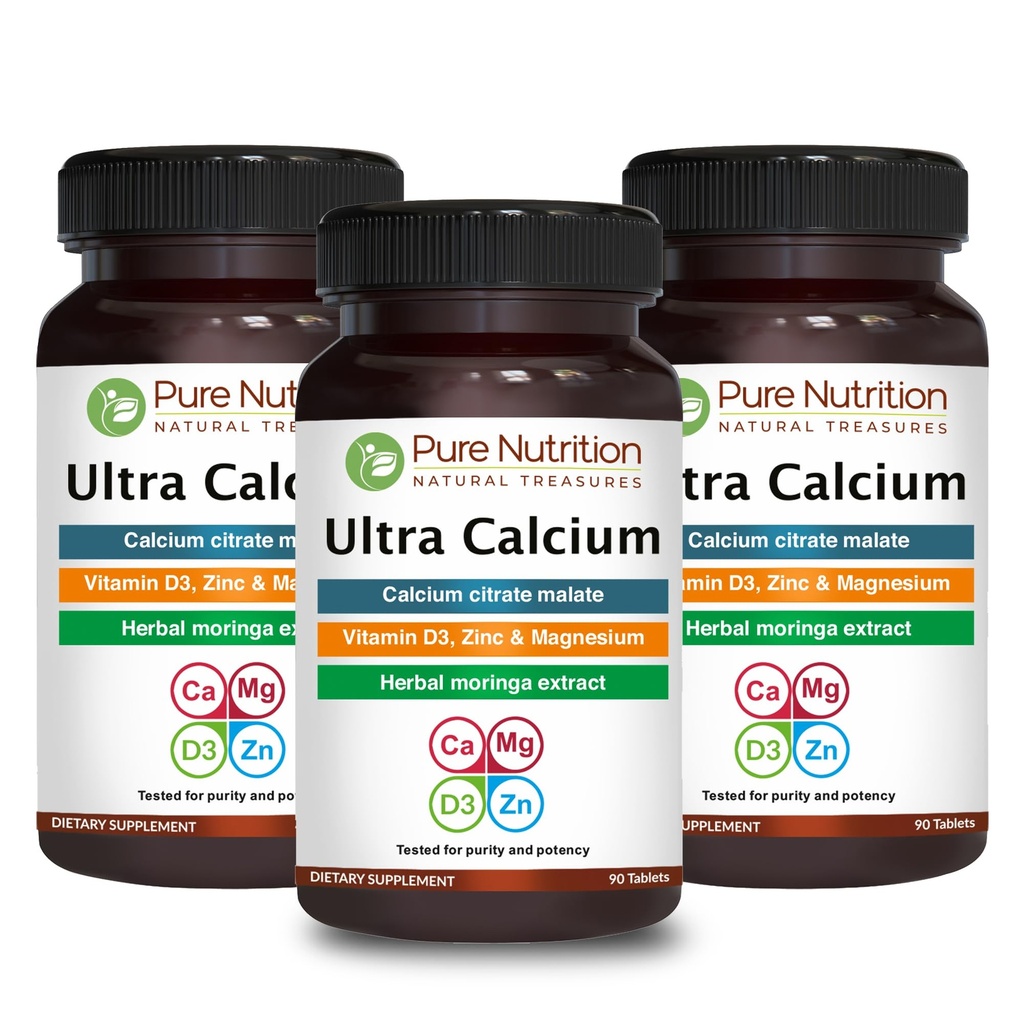 Pure Nutrition Ultra Calcium 1000 mg kanssa VIT D3 + K2 . 270 Tabs (90 x pakkaus 3) .
