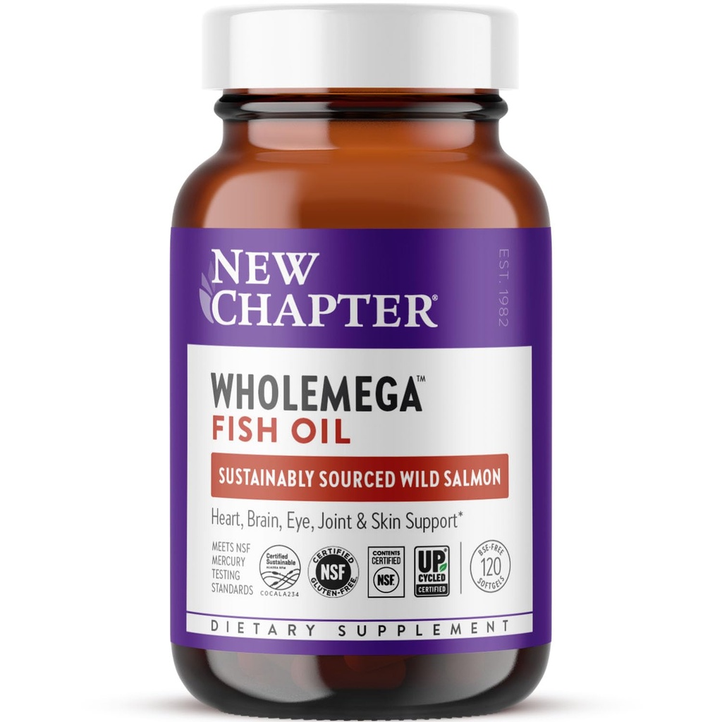 Nya kapitel Wholemega Fish Oil Supplement - 2000mg per servering, kliniskt beprövad vild Alaskan laxolja med Omega-3 + Vitamin D3 + Astaxanthin, 120 Softgels