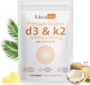 D3-vitamiini K2-lisä Softgel,2-in-1-mikro-aineet D3-vitamiini 10000 IU + 200 MCG-vitamiini K2,Coconut Oil Softgels,Ei muuntogeenisiä organismeja, täydentää Softgel (120Pcs)